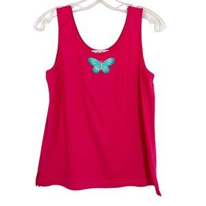 Vintage Y2K 90s Pink & Blue Butterfly Scoop Neck Tank Top Fairy - Size Medium